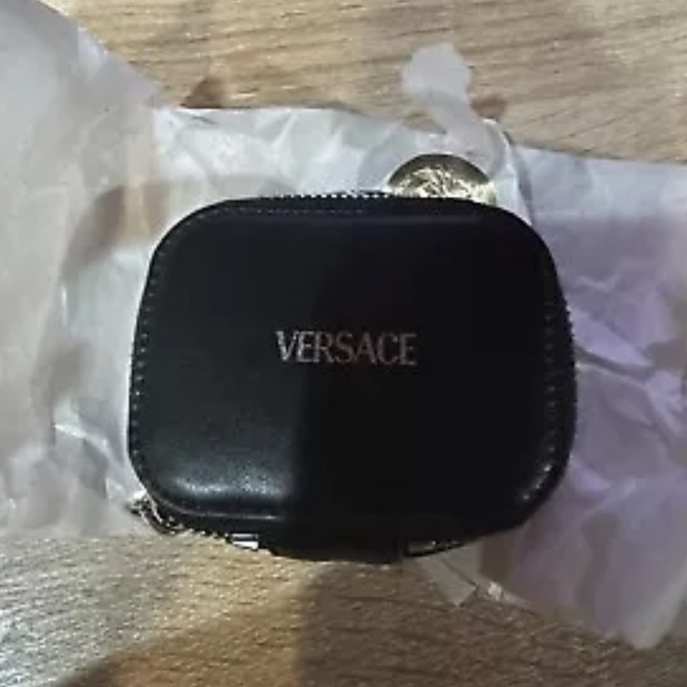 Auth New Leather Versace Cargo AirPods Case Black and Silver - Picture 3 of 6